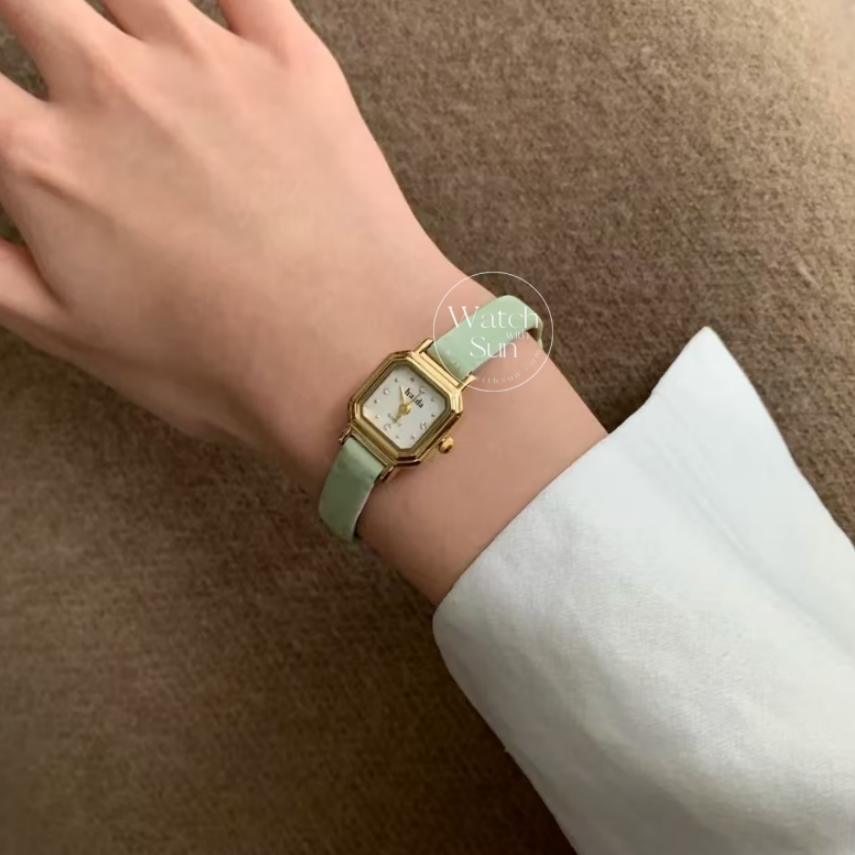 Sage Green Small Face Leather Watch