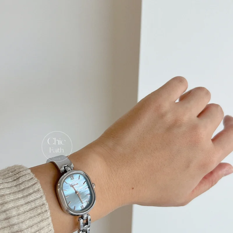 Dainty Mother of Pearls Oval Face Bracelet Ladies Watch