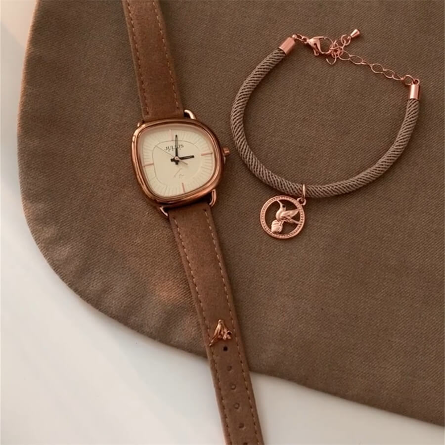 Green/Brown Leather Watch Bracelet Set