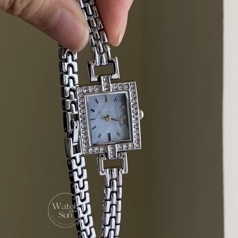 Dainty Silver Rectangle Face Stainless Steel Bracelet Watch