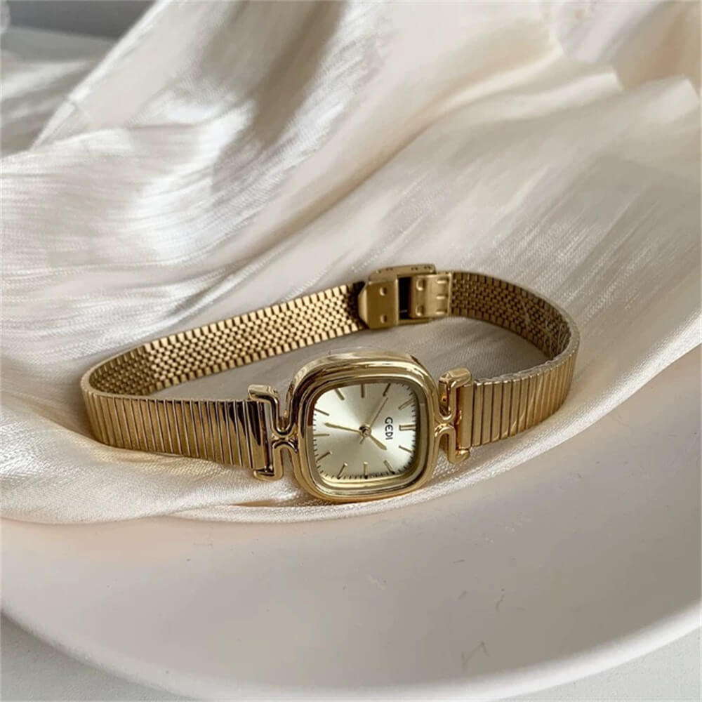 Square Face Dainty Golden Bracelet Watch