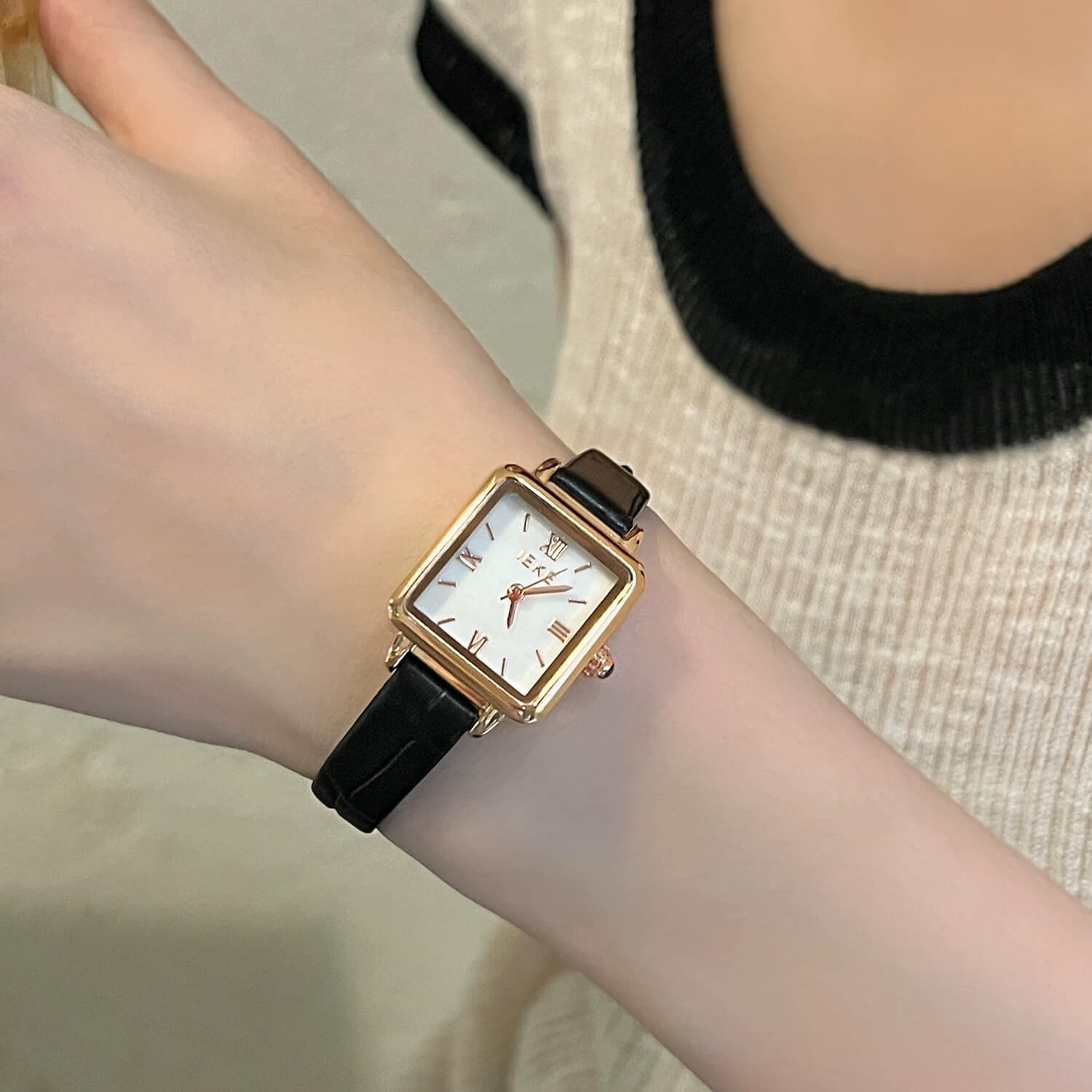 Chic Style Square Face Brown Leather Watch