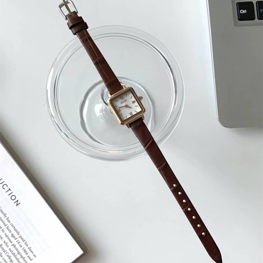Chic Style Square Face Brown Leather Watch