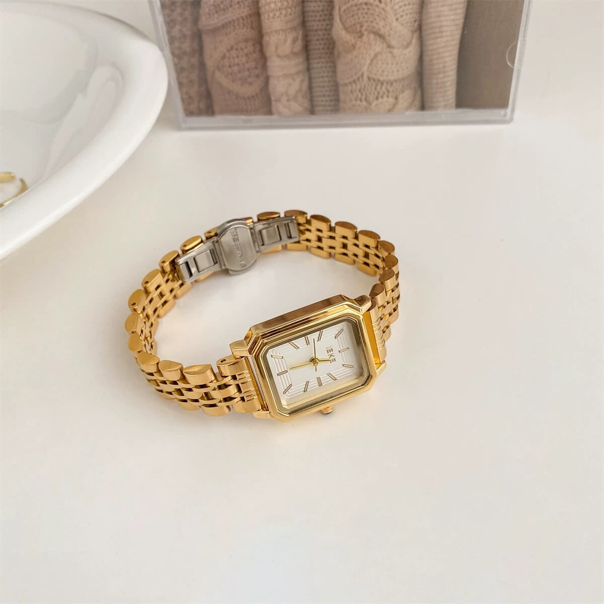 Vintage Style Square Face Gold/Silver Bracelet Watch