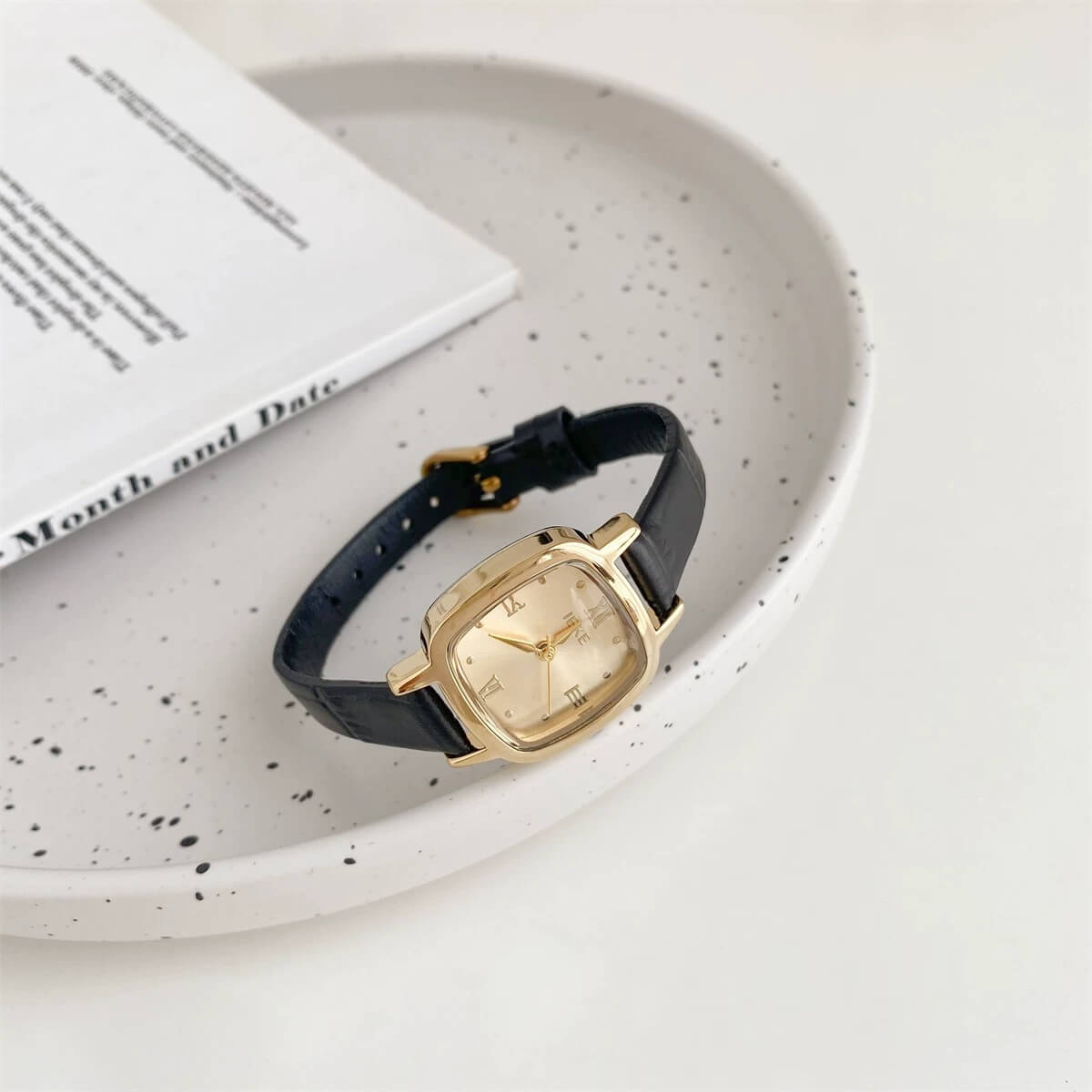 Square Face Brown/Black Leather Watch