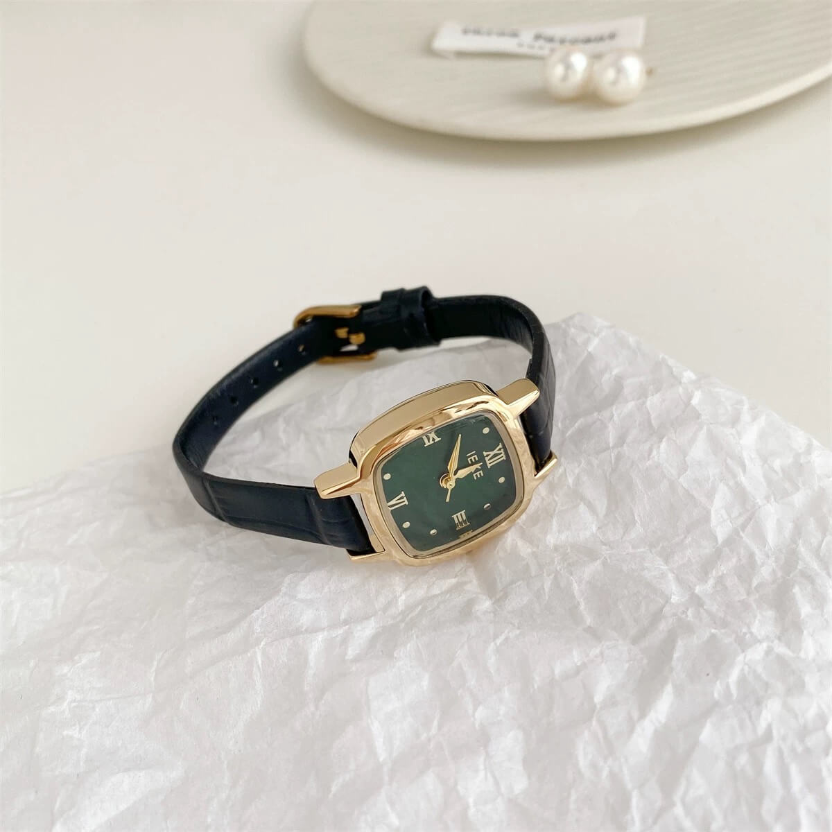 Square Face Brown/Black Leather Watch