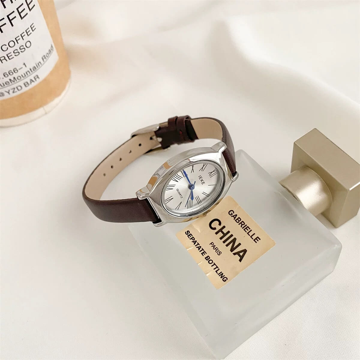 Classic Oval Face Brown/Black Leather Watch