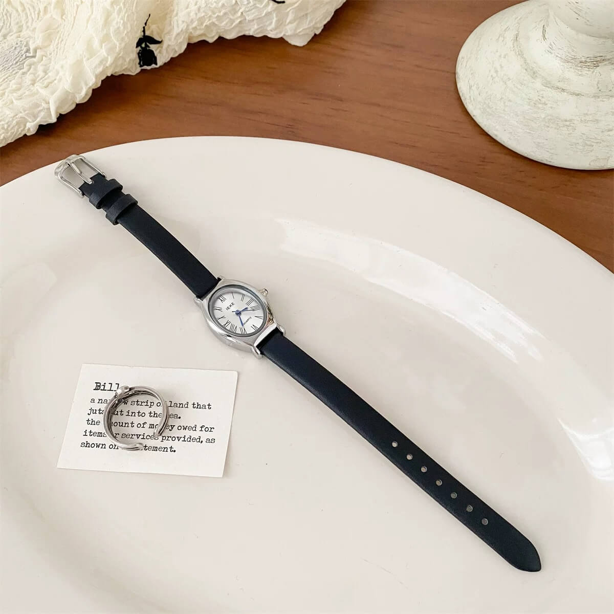 Classic Oval Face Brown/Black Leather Watch