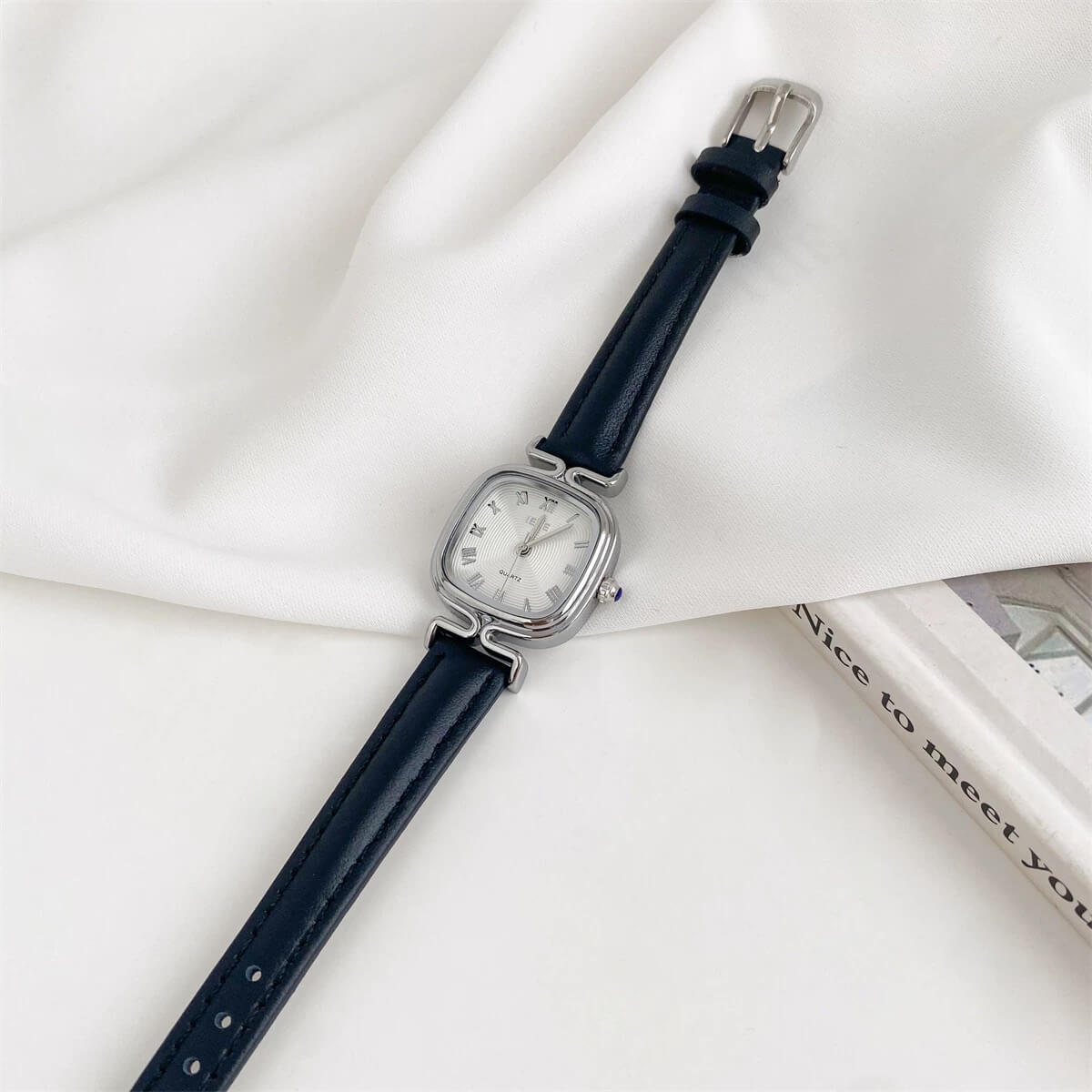 Chic Style Square Face Brown/Black Leather Watch