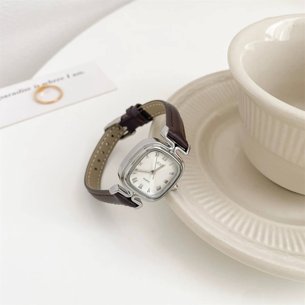 Chic Style Square Face Brown/Black Leather Watch