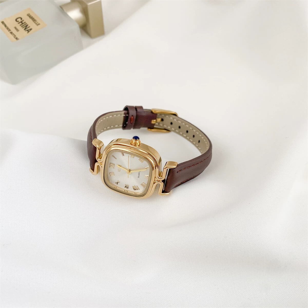 Chic Style Square Face Brown/Black Leather Watch