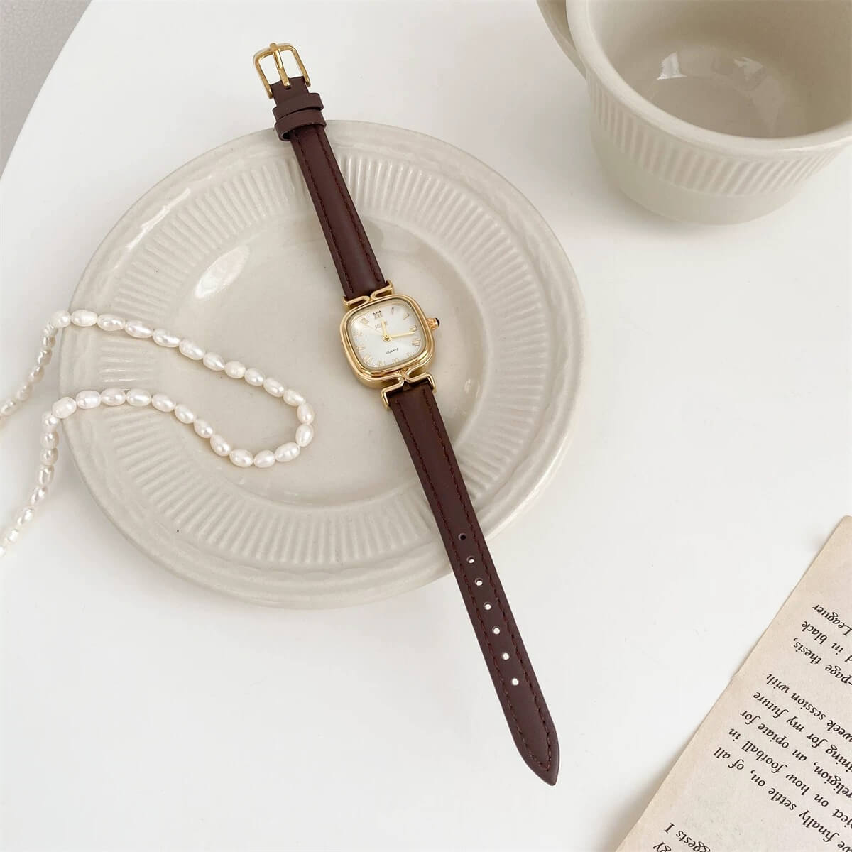 Chic Style Square Face Brown/Black Leather Watch