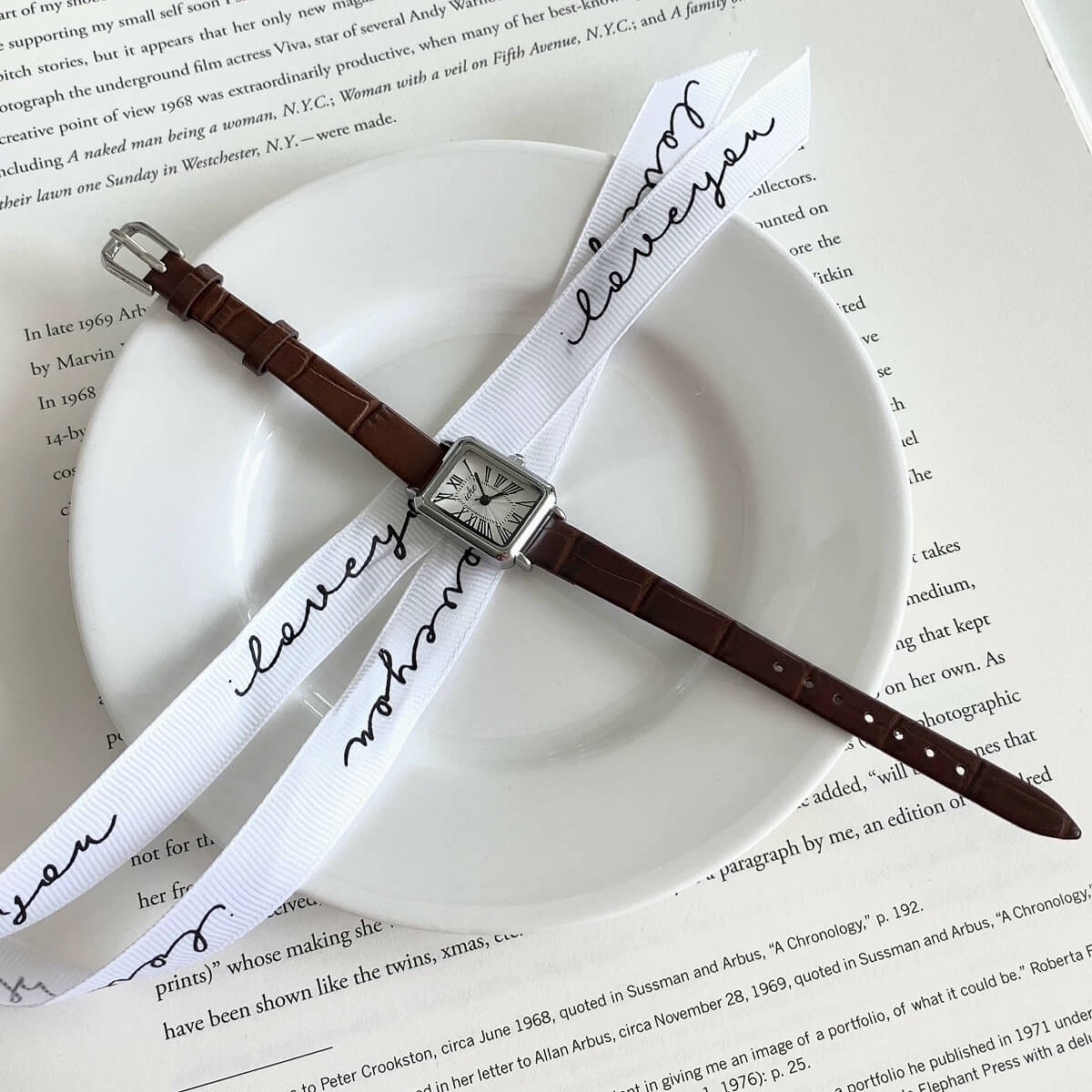 Classic Square Face Brown/Black Leather Watch