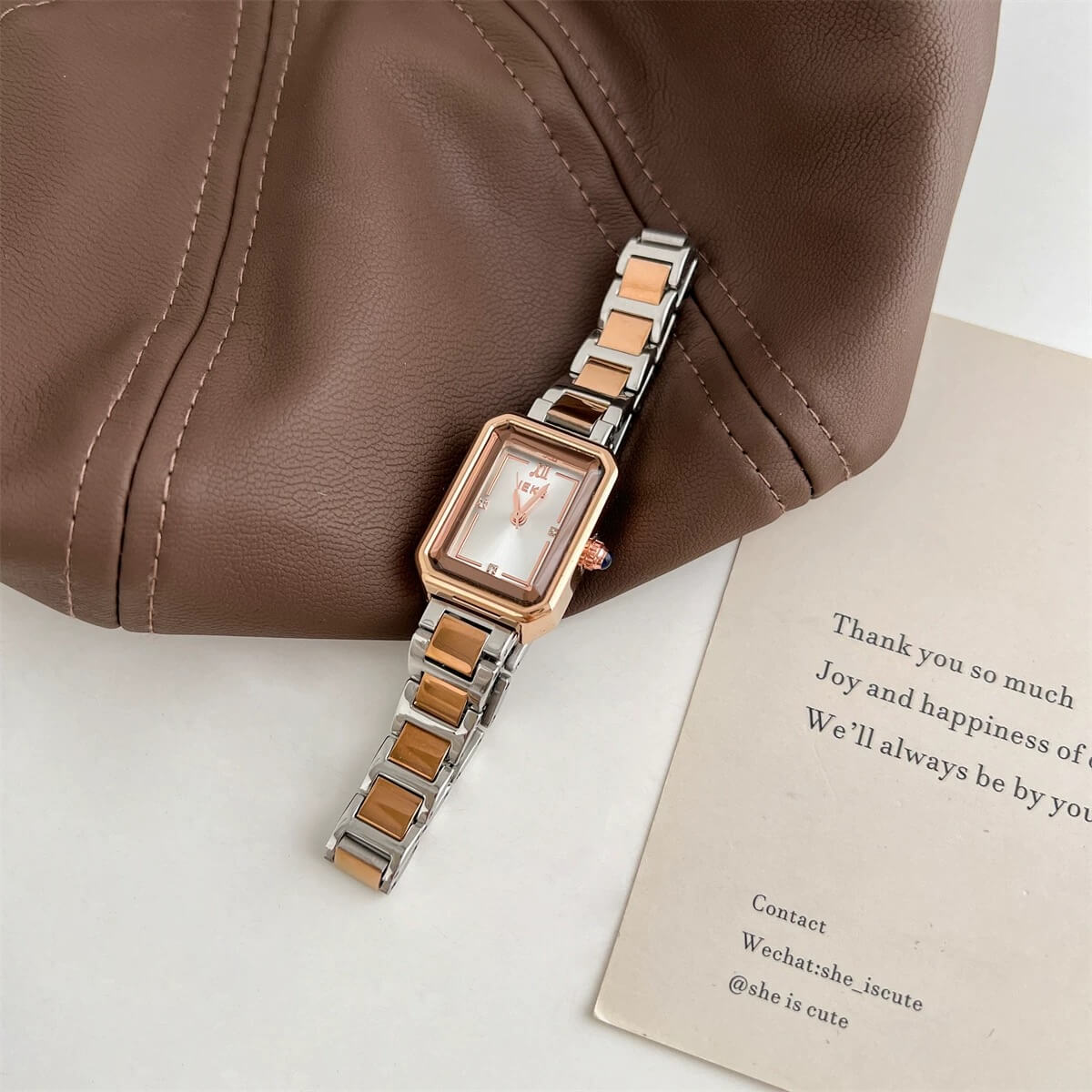 Minimalist Style Square Face Golden Bracelet Watch