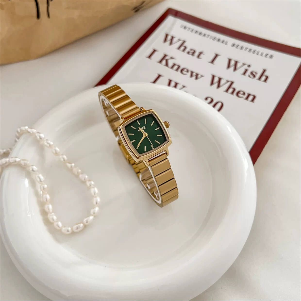Vintage Style Square Face Golden Bracelet Ladies Watch