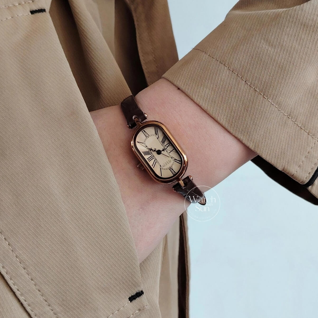 Classic Brown Oval Genuine Leather Wristwatch