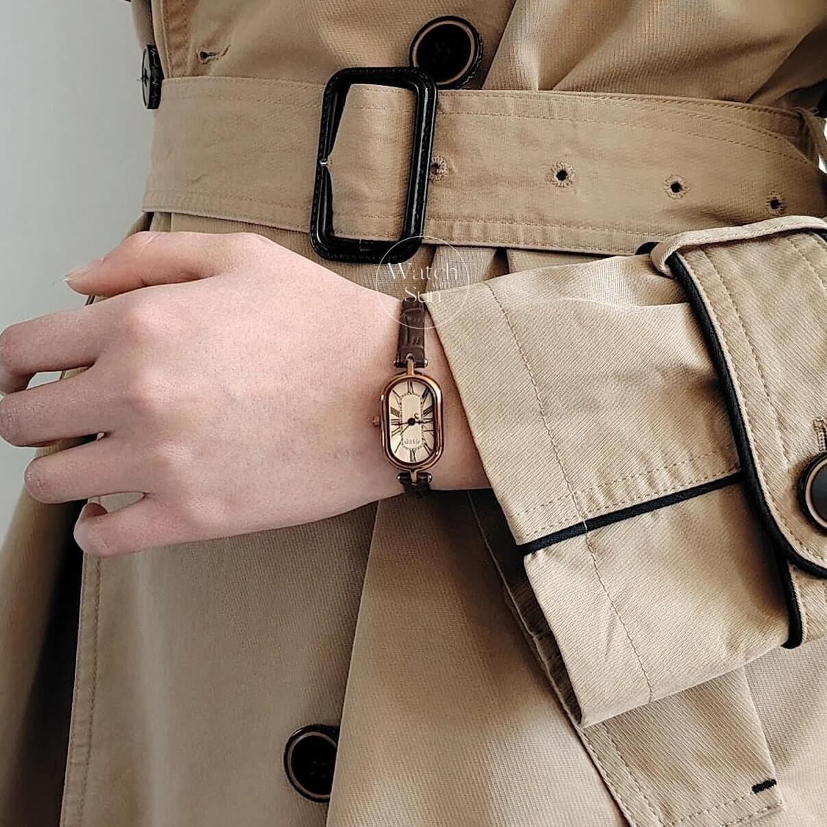 Classic Brown Oval Genuine Leather Wristwatch