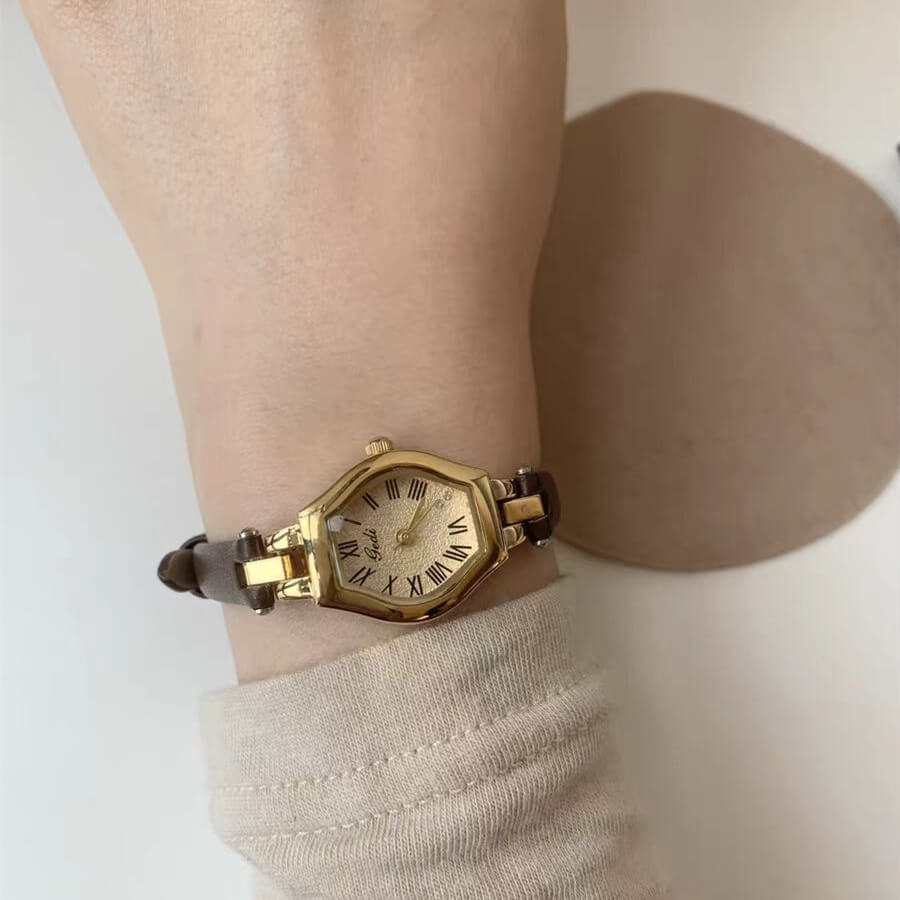 Classic Brown/Black Polygon Leather Wristwatch