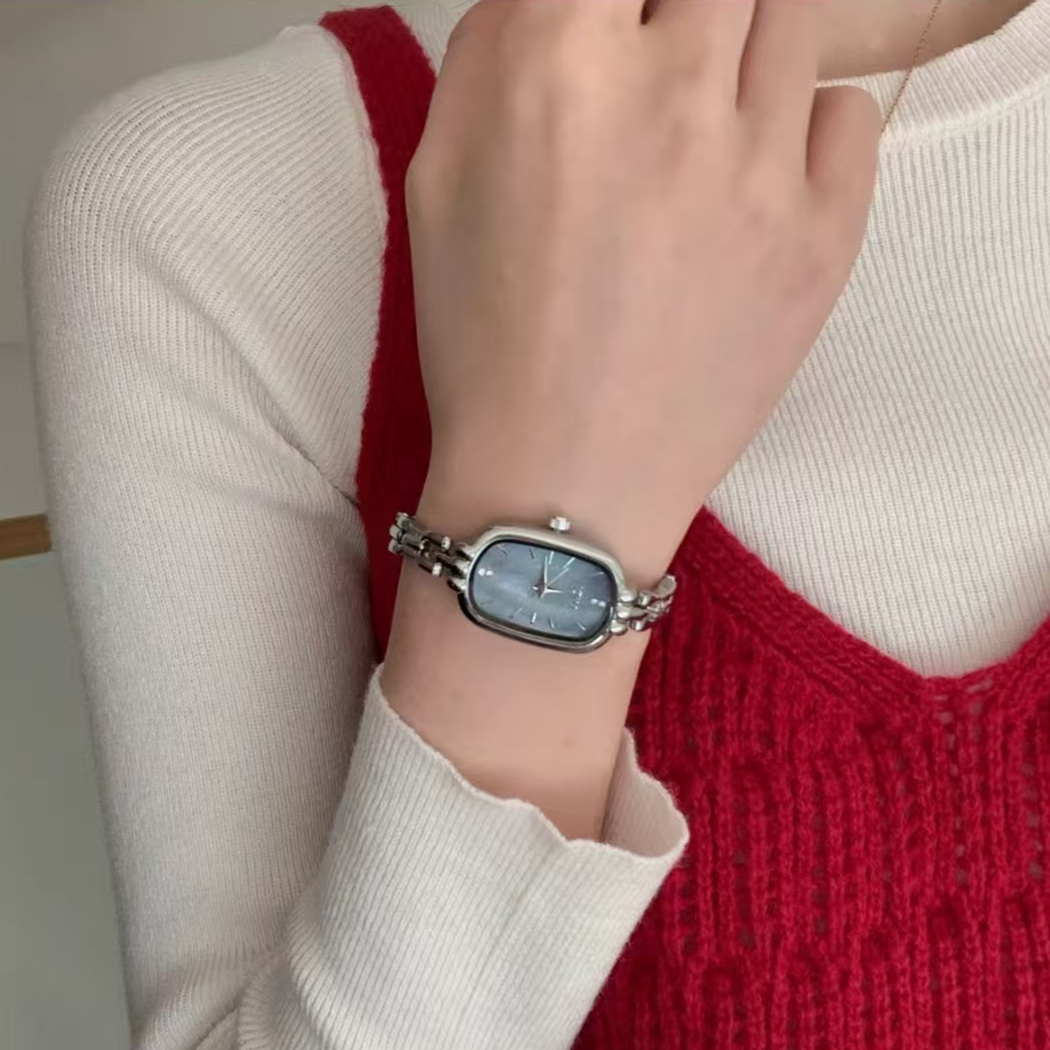 Dainty Silver-Blue Mother of Pearl Bracelet Ladies Watch