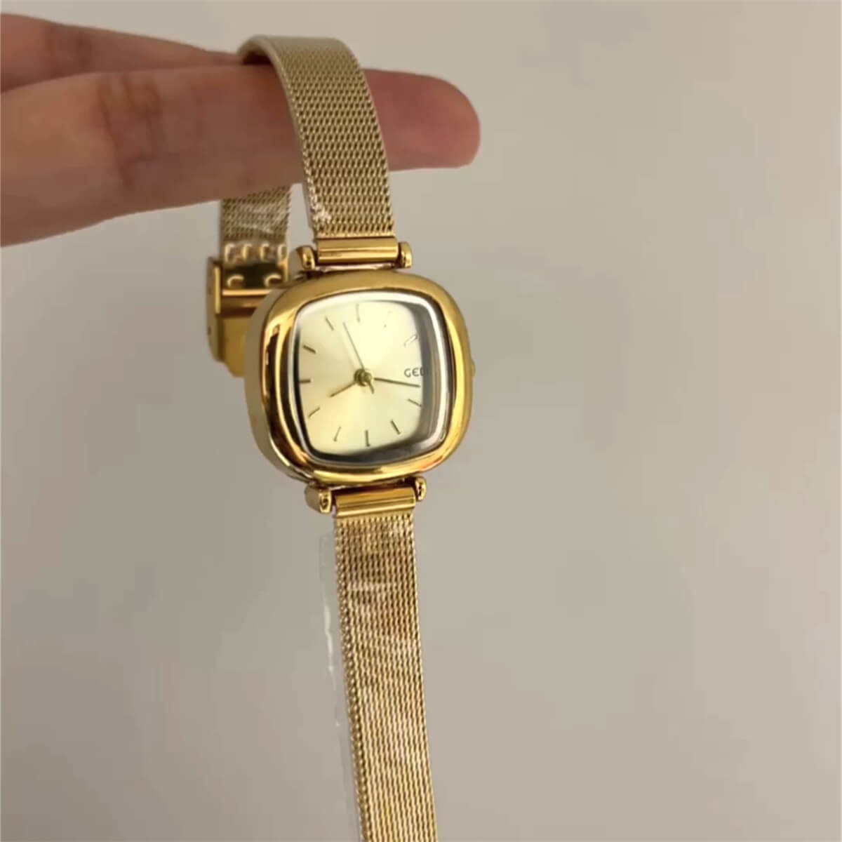Square Golden Face Stainless Steel Watch