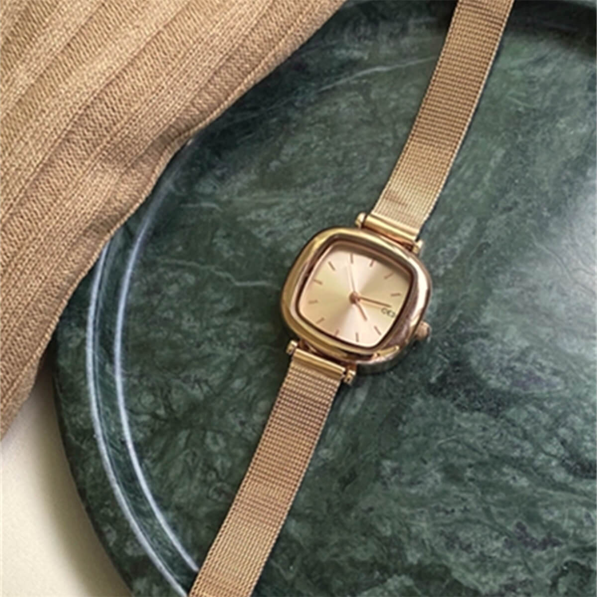 Square Golden Face Stainless Steel Watch