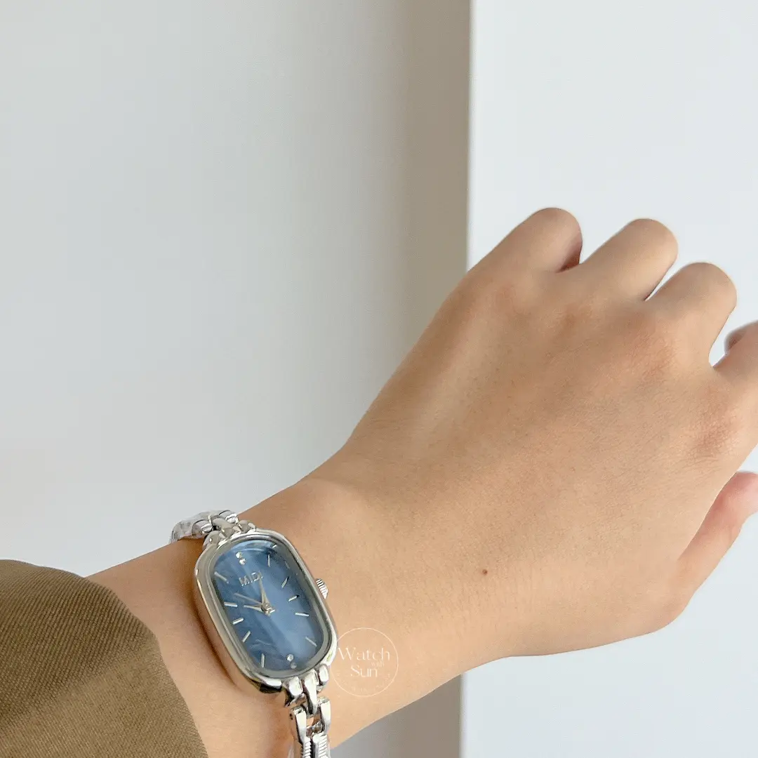 Dainty Silver-Blue Mother of Pearl Bracelet Ladies Watch