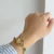 Gold Oval Face Green Beads Bracelet Watch for Women