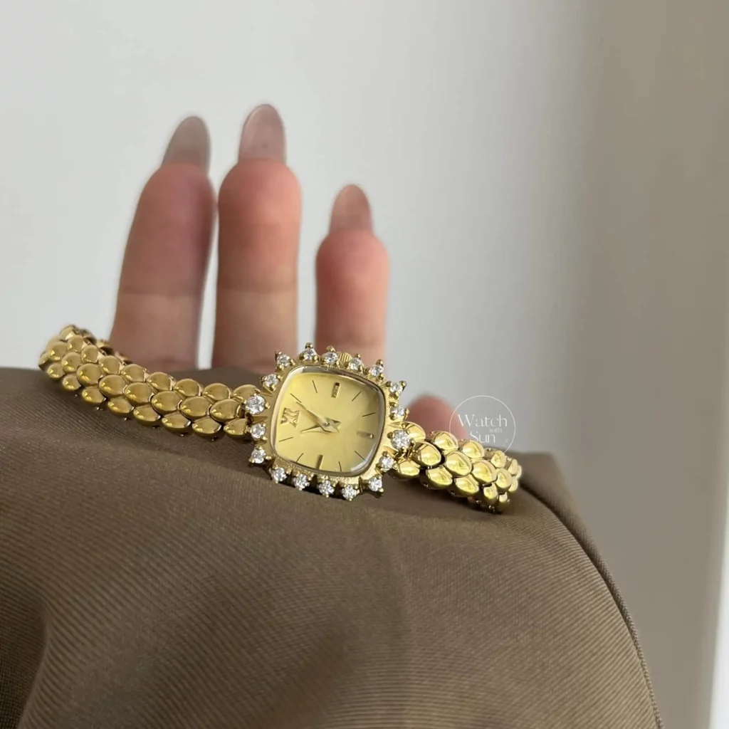 Square Face Gold Bracelet Zirconia Watch