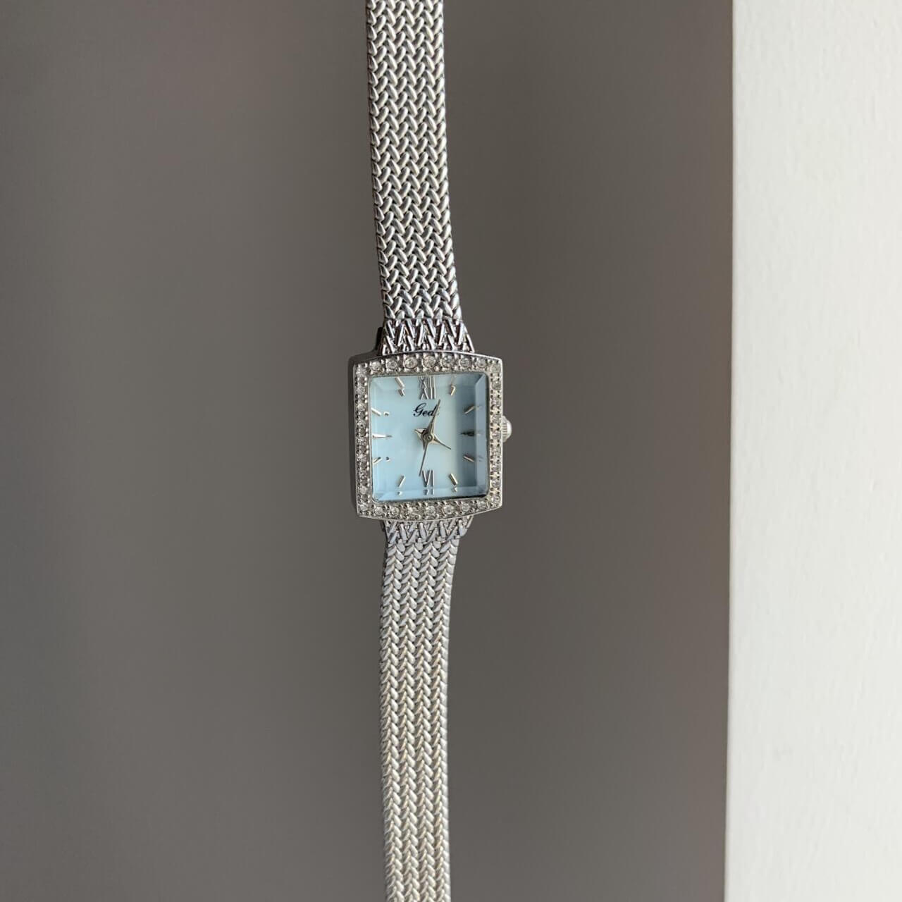 Vintage Style Silver-Blue Square Stainless Steel Watch