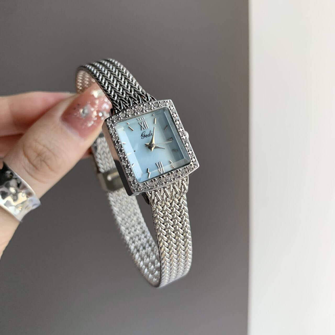 Vintage Style Silver-Blue Square Stainless Steel Watch