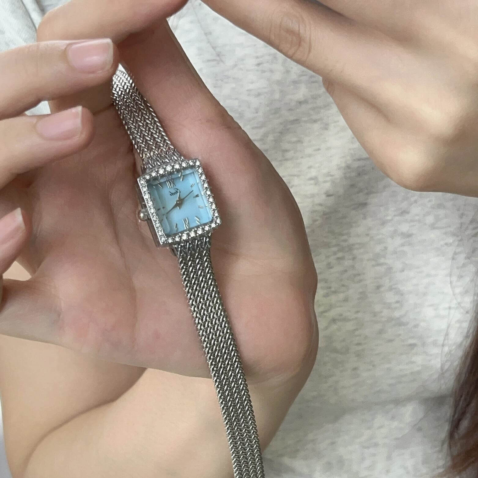 Vintage Style Silver-Blue Square Stainless Steel Watch