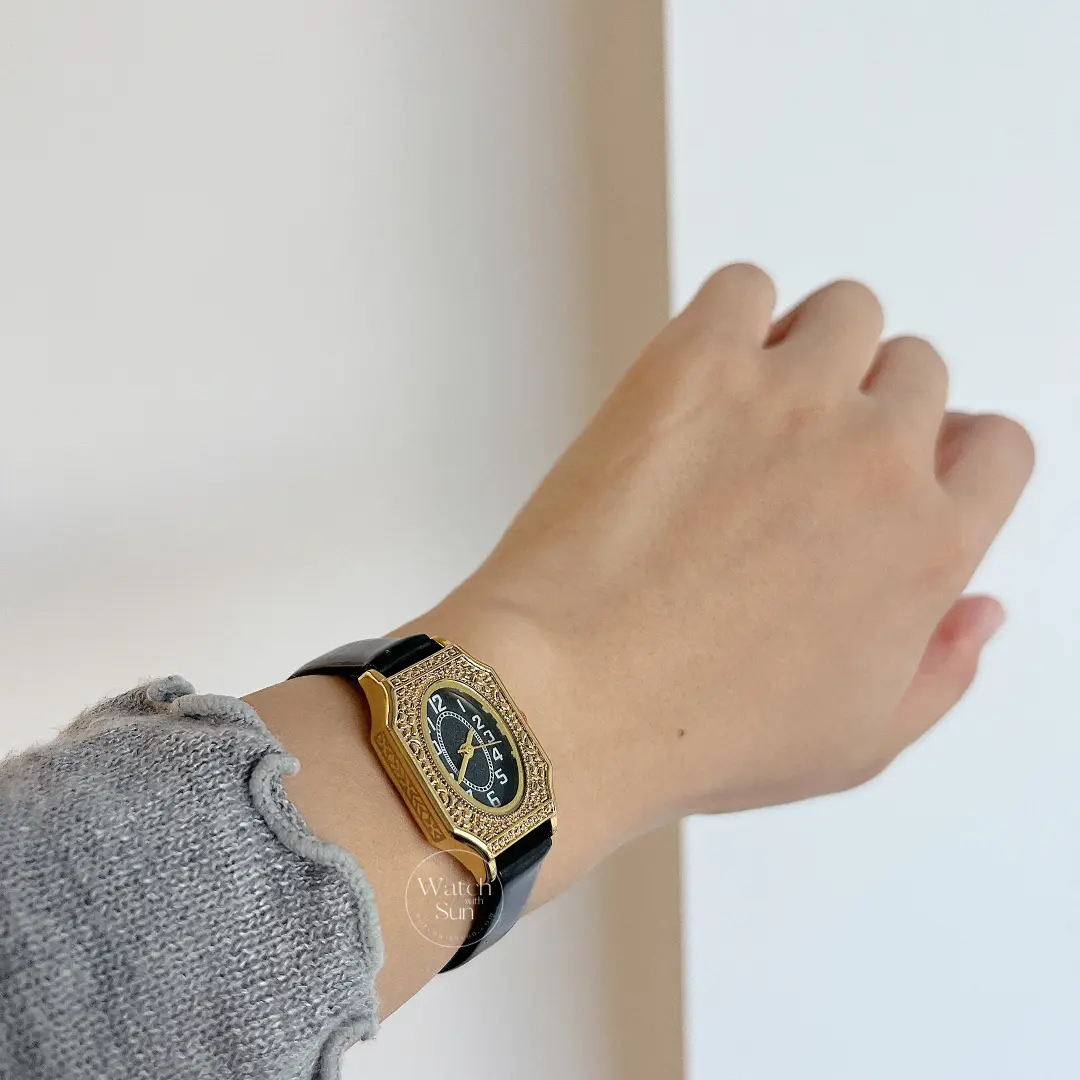 Dainty Oval Face Black Leather Watch