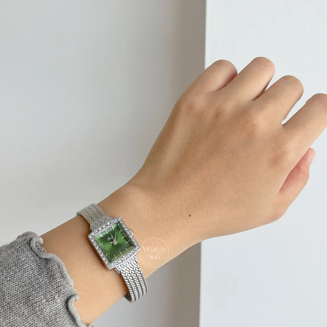 Square Face Gold Green Bracelet Watch