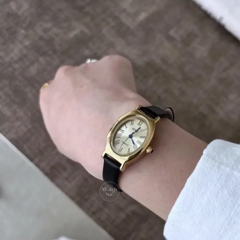 Classic Oval Face Brown/Black Leather Watch
