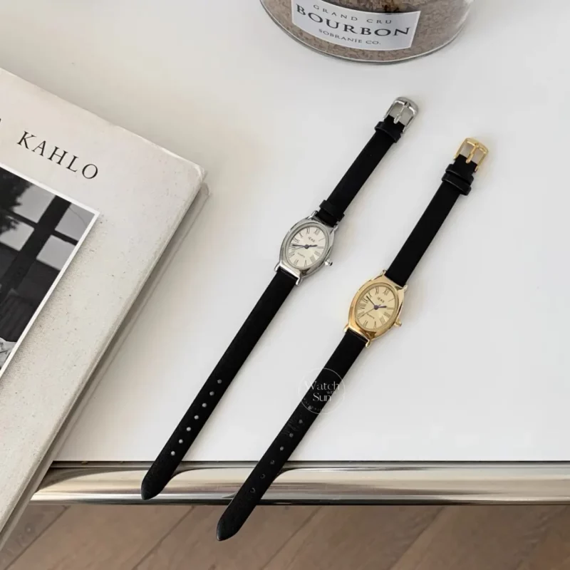 Classic Oval Face Brown/Black Leather Watch
