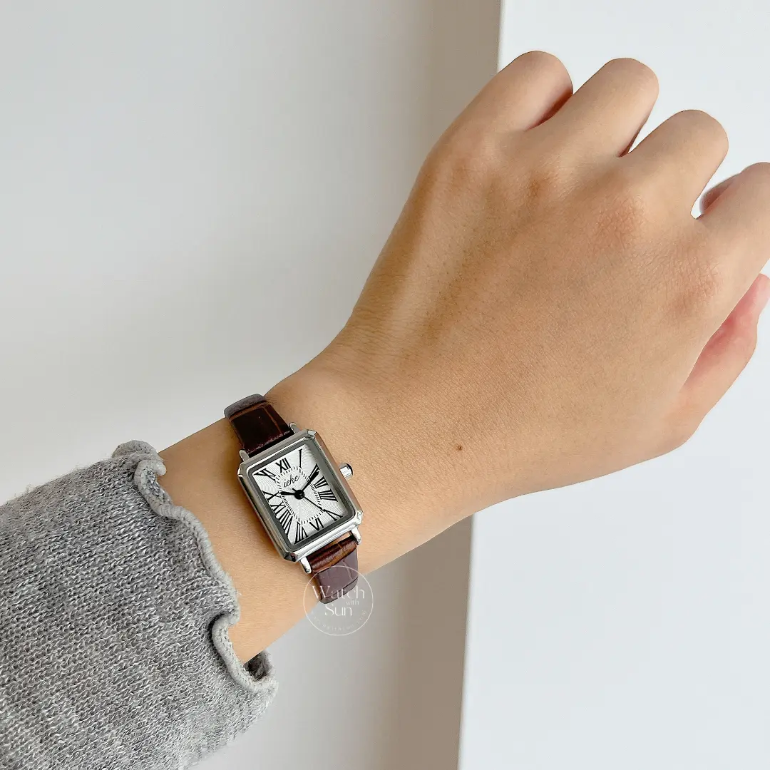 Classic Square Face Brown/Black Leather Watch