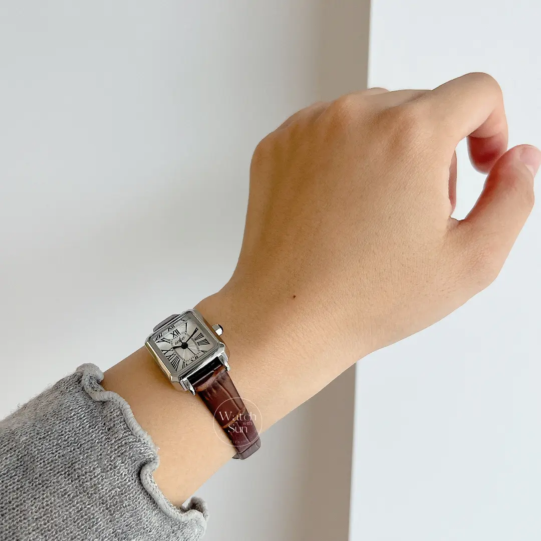 Classic Square Face Brown/Black Leather Watch