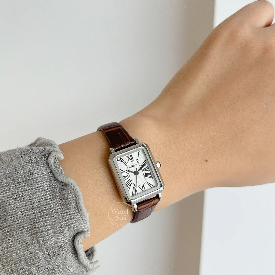 Classic Square Face Brown/Black Leather Watch