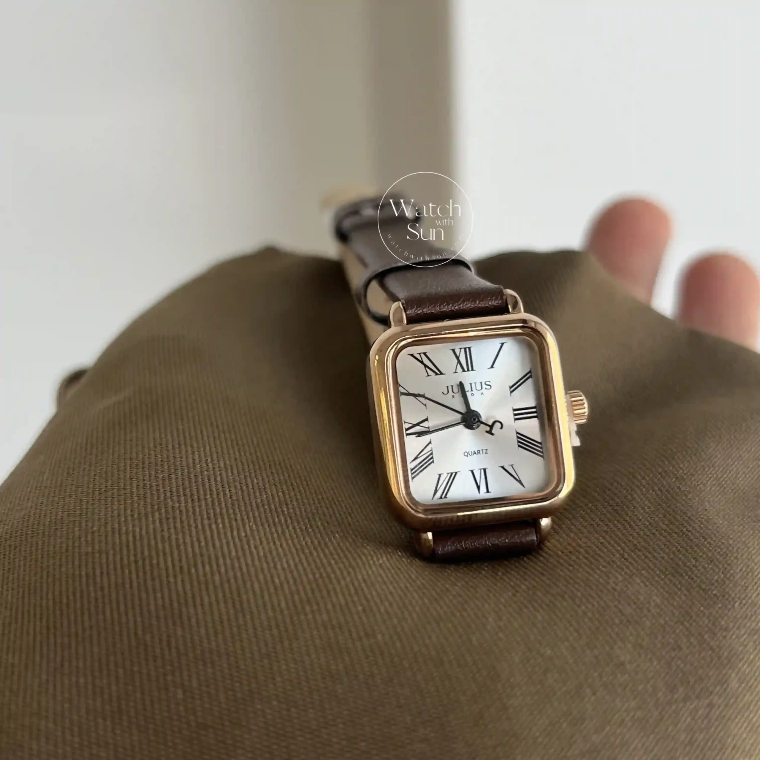 Dainty Brown Small Square Genuine Leather Watch