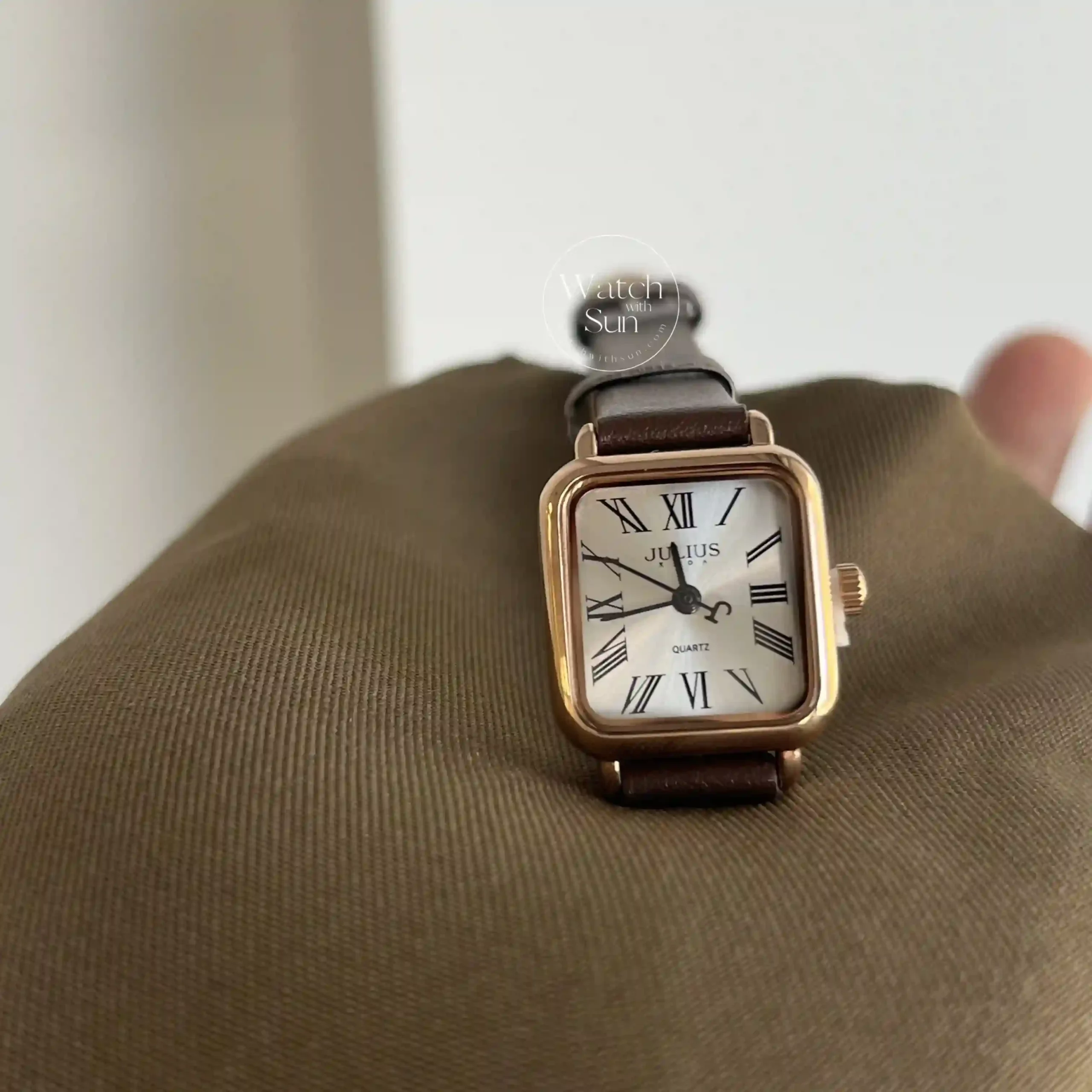 Dainty Brown Small Square Genuine Leather Watch