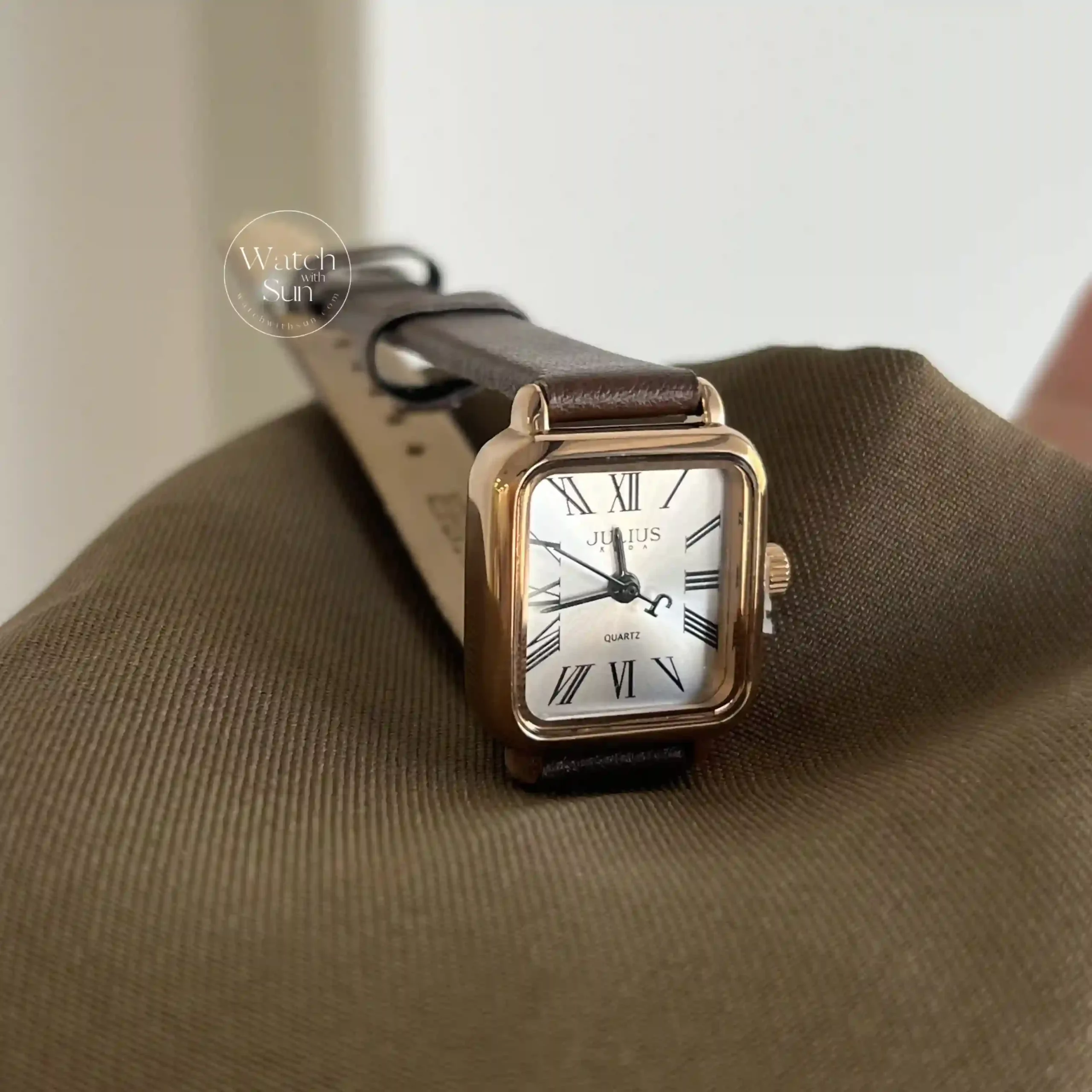 Dainty Brown Small Square Genuine Leather Watch