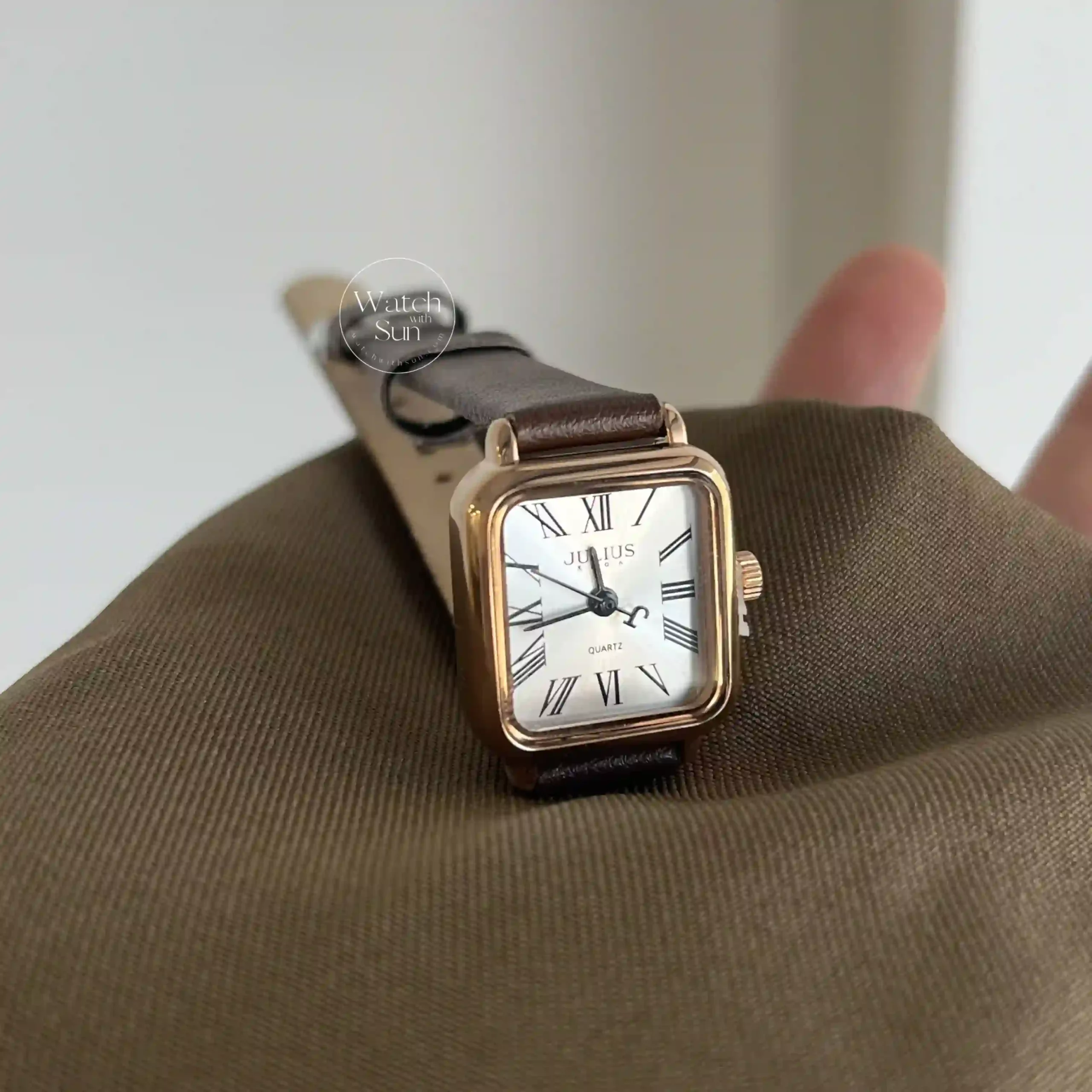 Dainty Brown Small Square Genuine Leather Watch
