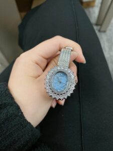 Vintage Style Silver-Blue Oval Face Bracelet Watch