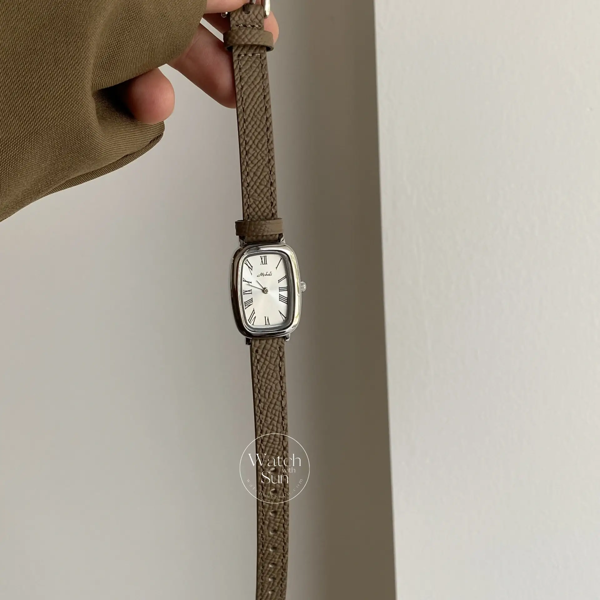 Classic Brown-Silver Rectangle Genuine Leather Watch