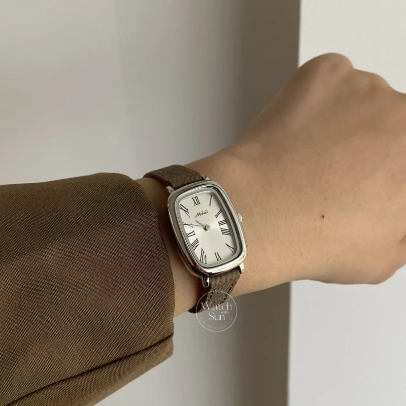 Classic Brown-Silver Rectangle Genuine Leather Watch