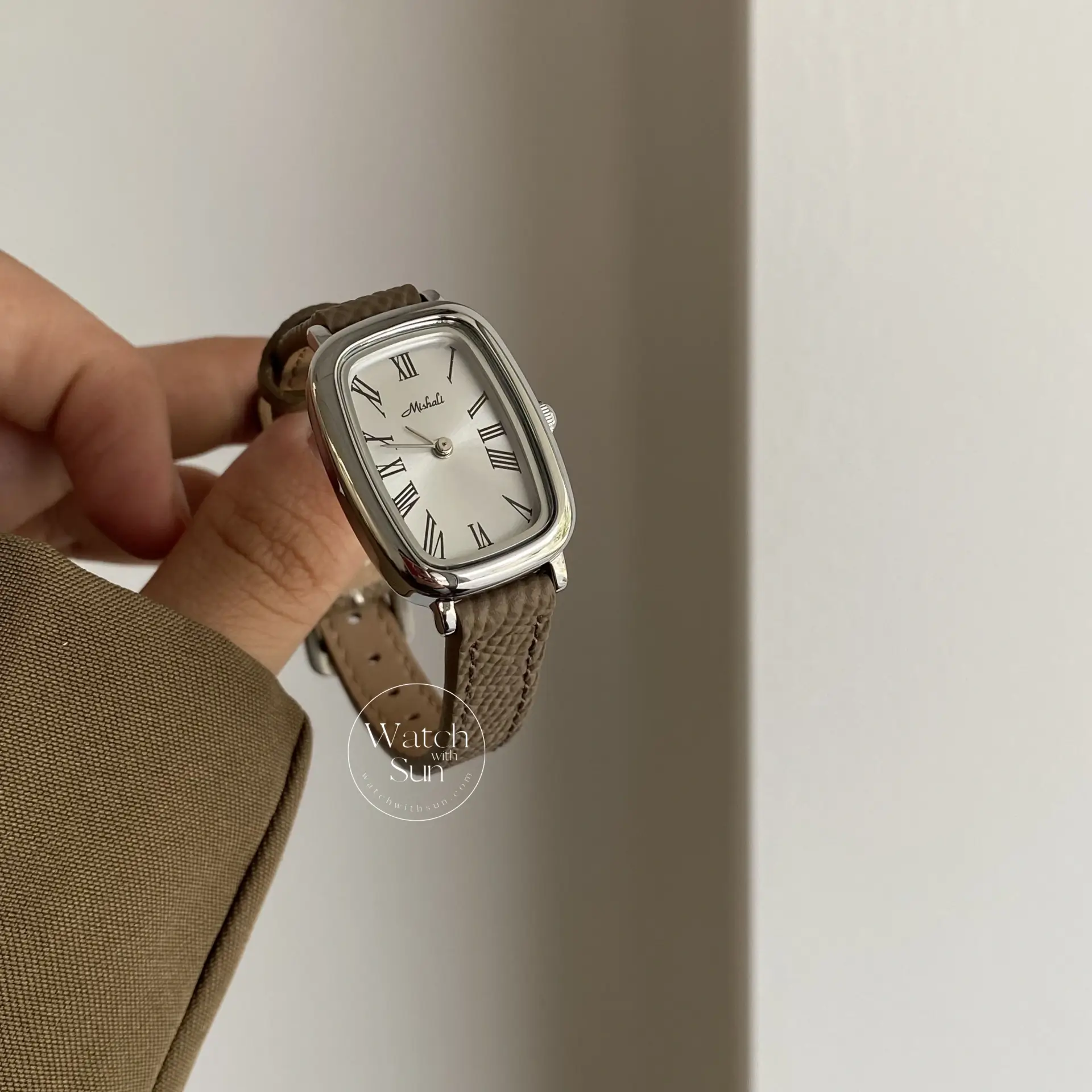 Classic Brown-Silver Rectangle Genuine Leather Watch