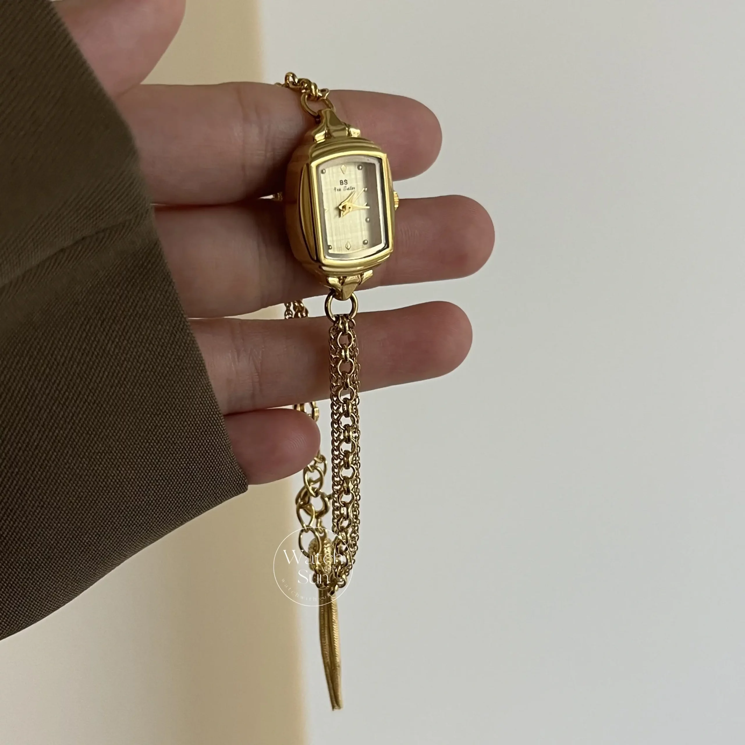 Dainty Silver/Gold Rectangle Mother of Pearl Tassel Chain Watch