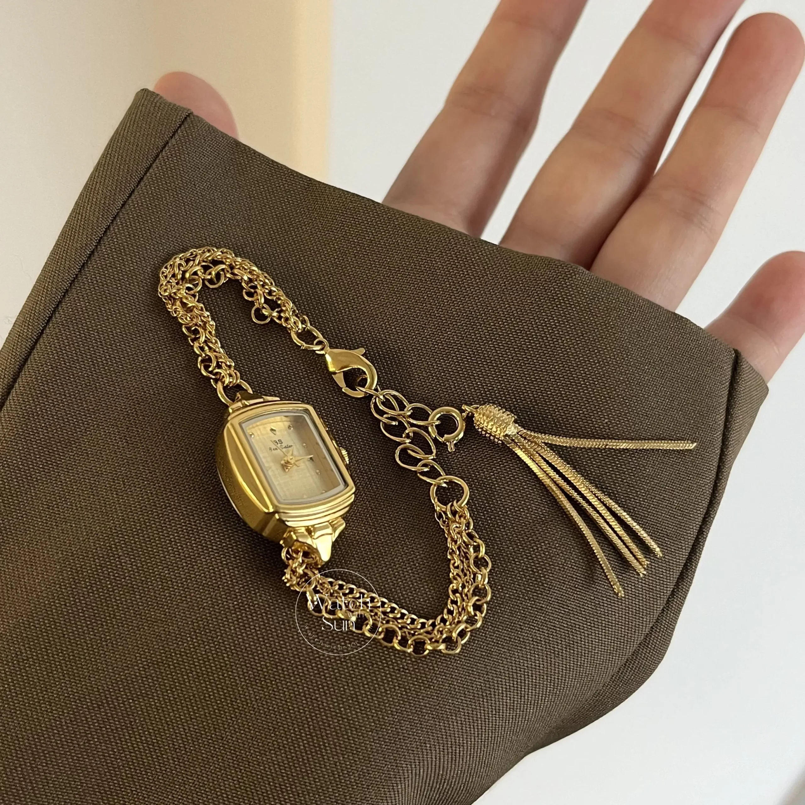 Dainty Silver/Gold Rectangle Mother of Pearl Tassel Chain Watch