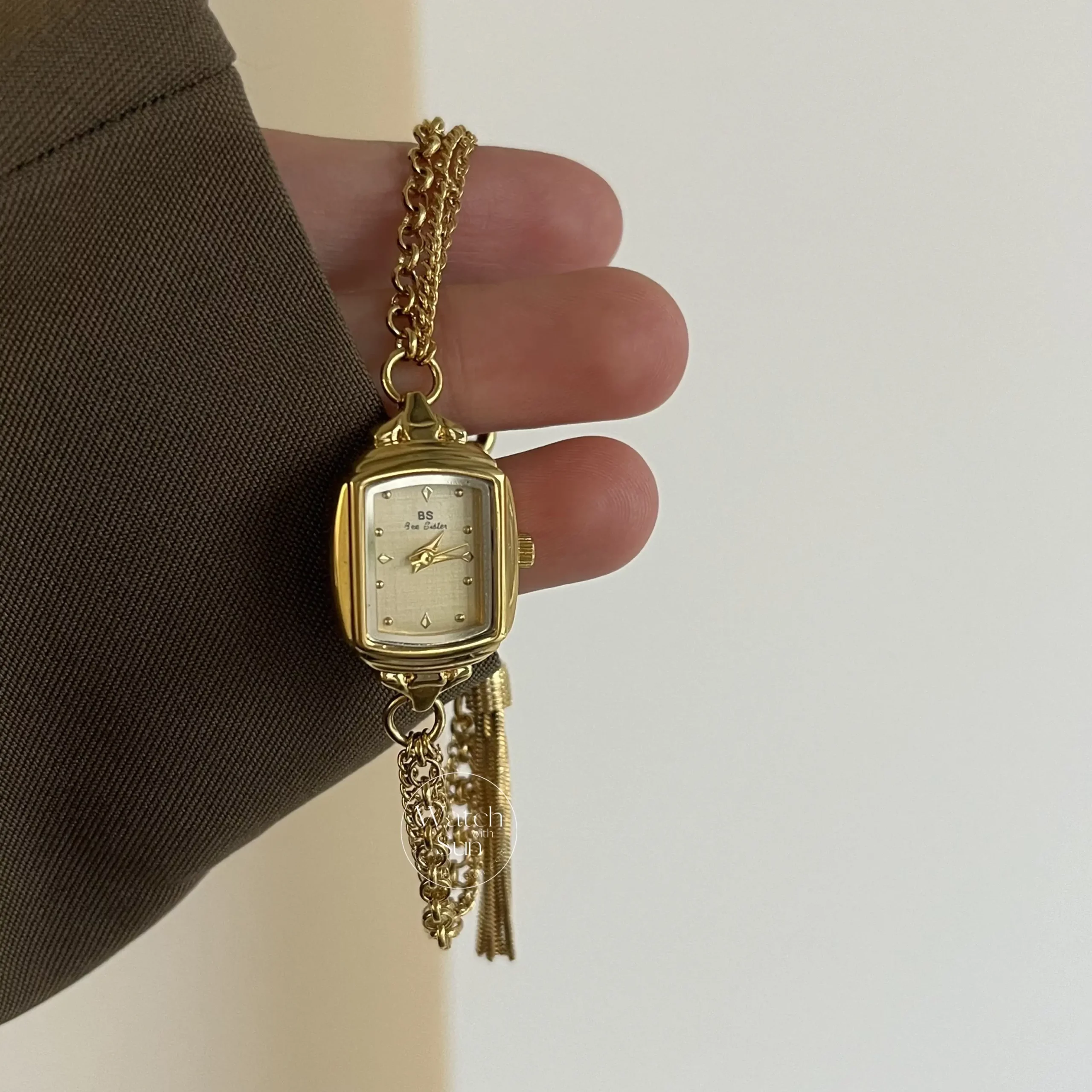 Dainty Silver/Gold Rectangle Mother of Pearl Tassel Chain Watch