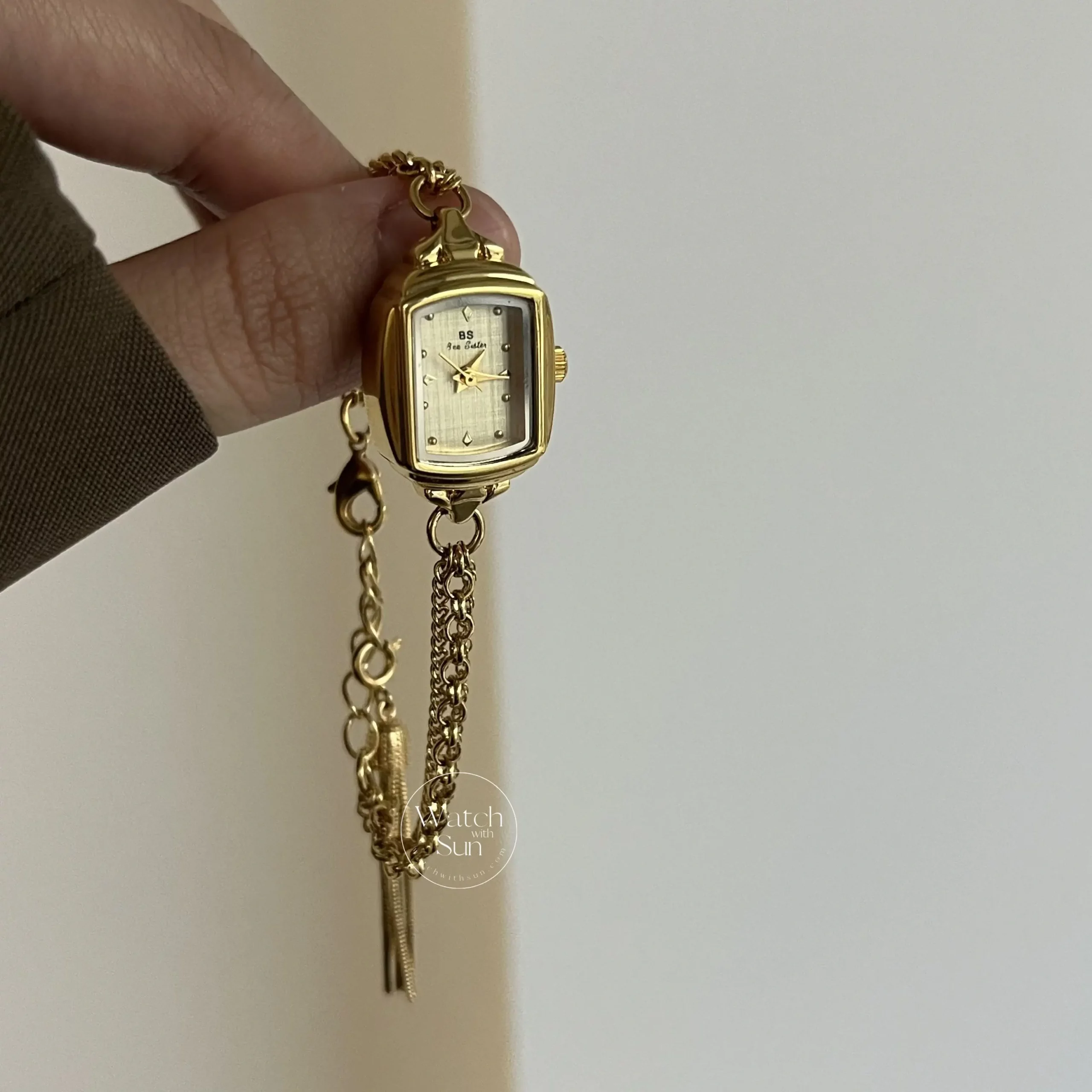 Dainty Silver/Gold Rectangle Mother of Pearl Tassel Chain Watch